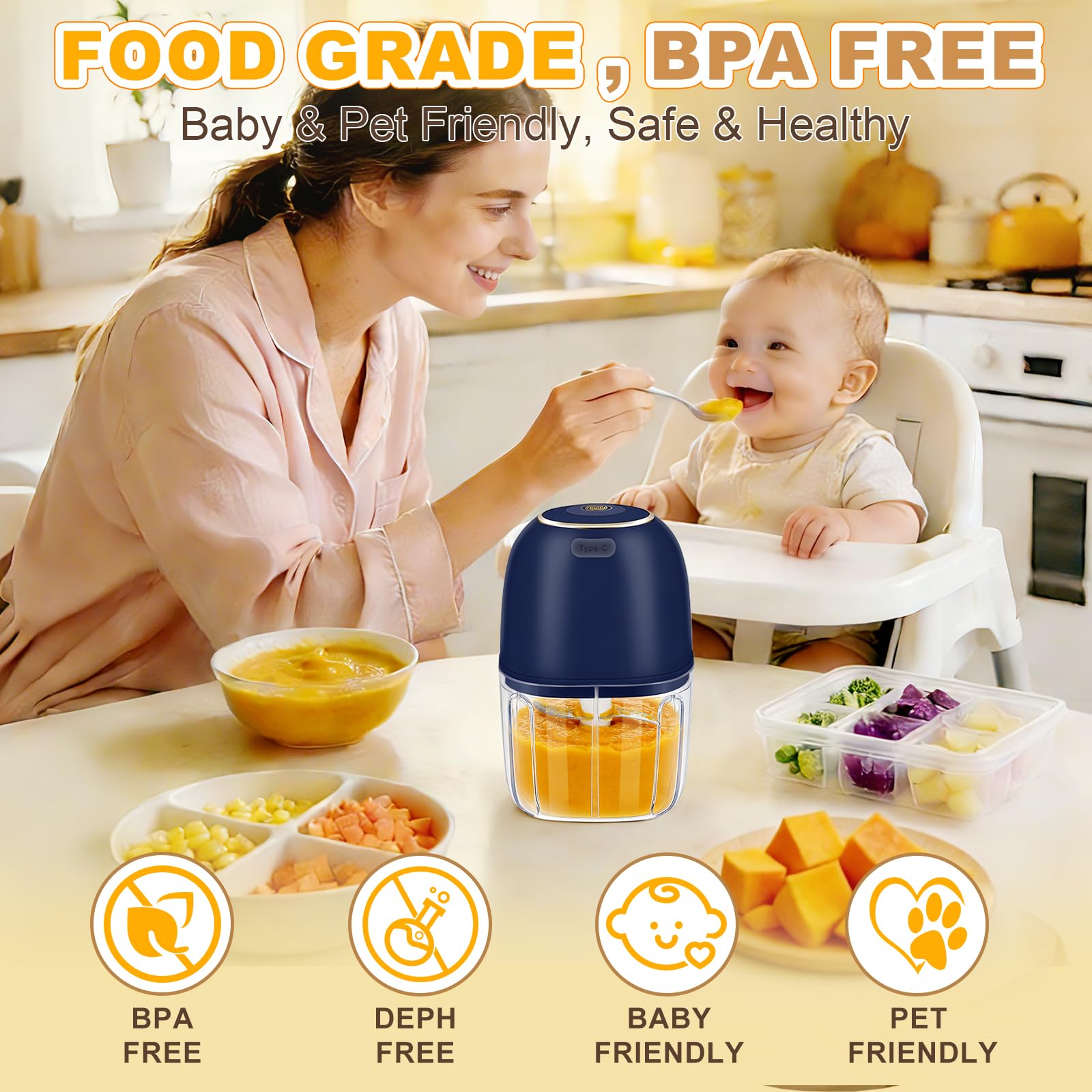 Baby Food With Meat - Elektrikli Sarımsak Doğrayıcı, Kablosuz Mini Mutfak