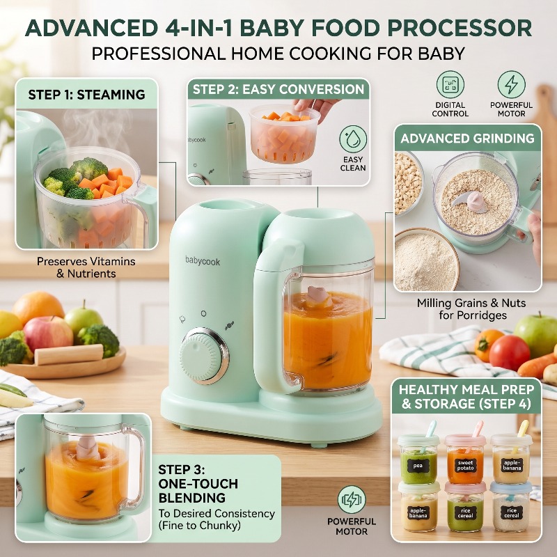 Baby Food Steamer - Çok Fonksiyonlu Yüksek Hassasiyetli Bebek Maması